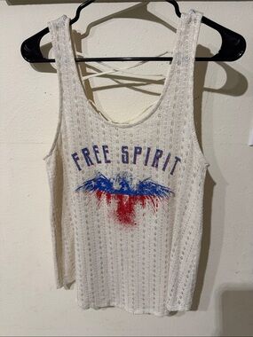 Silvergate Cream 'Free Spirit' Patriotic Graphic Knit Tank with Crisscross Back